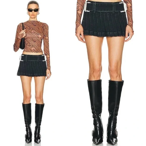 NEW! Dion Lee- Darted Denim Mini Skirt in Washed Black Size US 4 Pleated Y2K - Picture 1 of 8